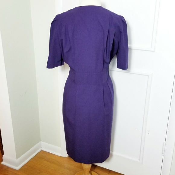 Vintage Purple Button Down Secretary Dress - Picture 3 of 8